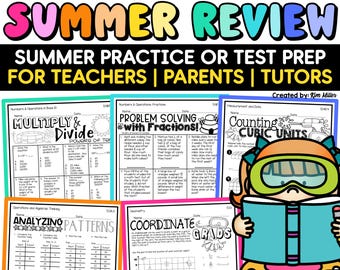 5th Grade Math Review Summer Math Worksheet, 5th Grade Math Printable, Fifth Grade Math Sheets, Homeschool Tutoring Test Prep Assessments