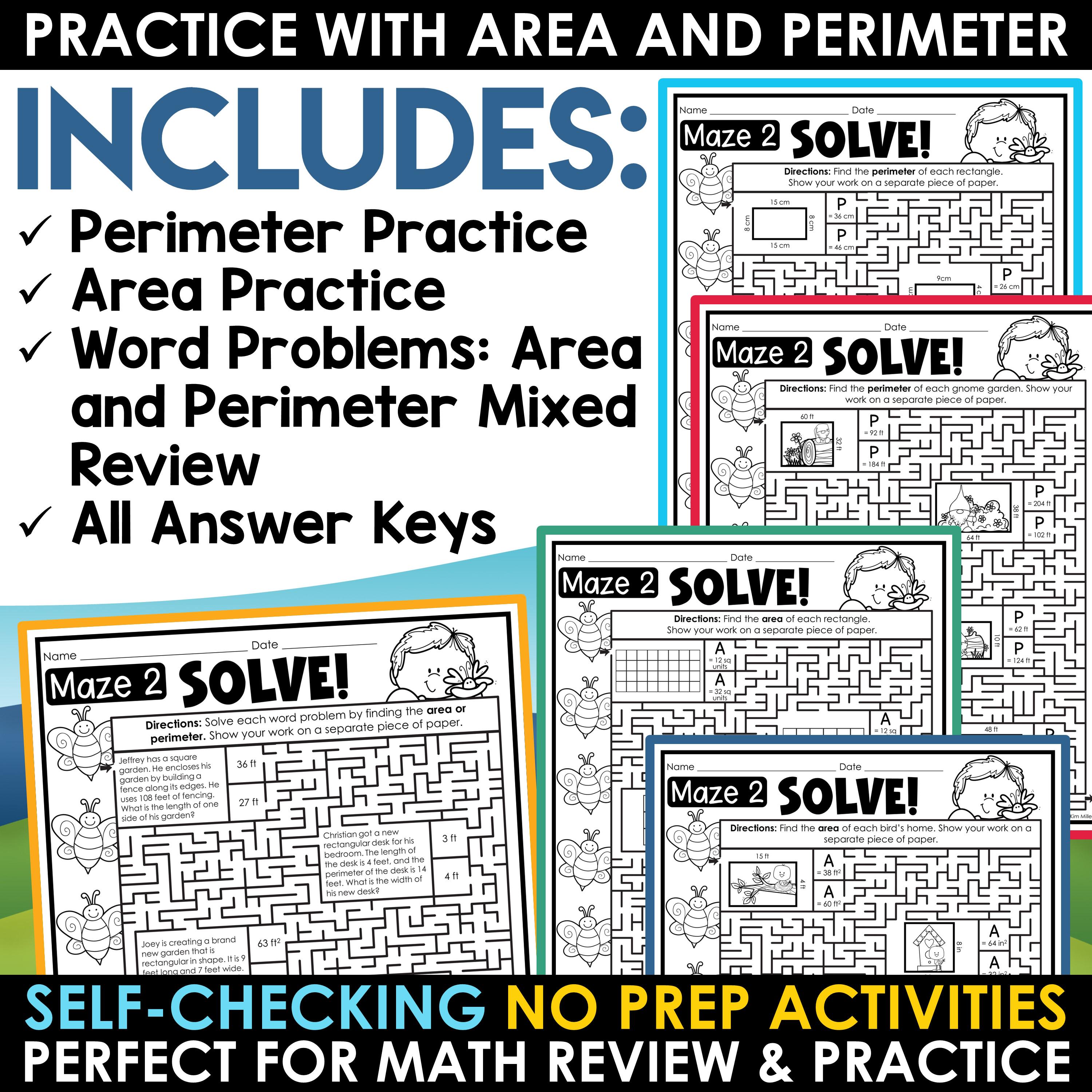 Area and Perimeter Math Mazes | 4th Grade Geometry Worksheets for Math ...