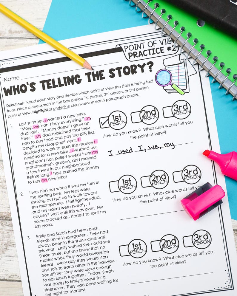 Point of View Anchor Chart, Worksheets, and Activities BUNDLE for First ...