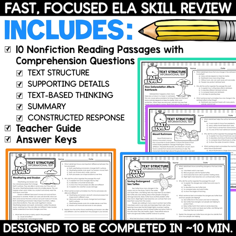 Text Structure Worksheets Passages and Questions 3rd 4th 5th Grade ELA ...