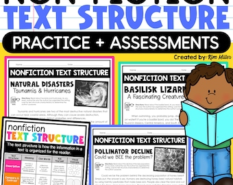 Nonfiction Informational Text Structures Posters & Anchor Chart | 4th 5th Grade Reading Comprehension Passages for Classroom Homeschool
