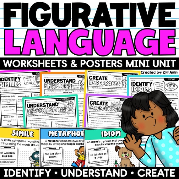 Figurative Language Activities Grades 3-5 | Worksheets, Posters, Idioms, Similes & Metaphors