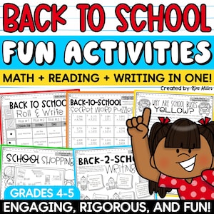 4th 5th Grade Back to School Worksheets, First Day First Week of School Reading Math Printables, Welcome Back to School Printable Workbook