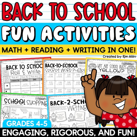 4th 5th Grade Back to School Worksheets, First Day First Week of School Reading Math Printables, Welcome Back to School Printable Workbook