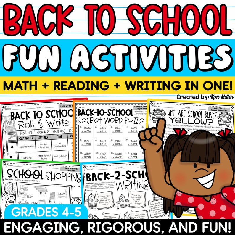 4th 5th Grade Back to School Worksheets, First Day First Week of School Reading Math Printables, Welcome Back to School Printable Workbook image 1