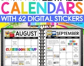 Teacher Calendar 2026-2027 | EDITABLE Monthly Calendar Templates Printable Digital with Digital Teacher Planner Stickers | Teacher Planning