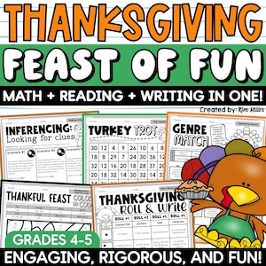 Thanksgiving Worksheets No Prep Reading, Writing, Math Activities Packet Fall Printables for Teachers and Homeschool