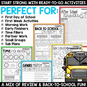 4th 5th Grade Back to School Worksheets, First Day First Week of School Reading Math Printables, Welcome Back to School Printable Workbook image 3