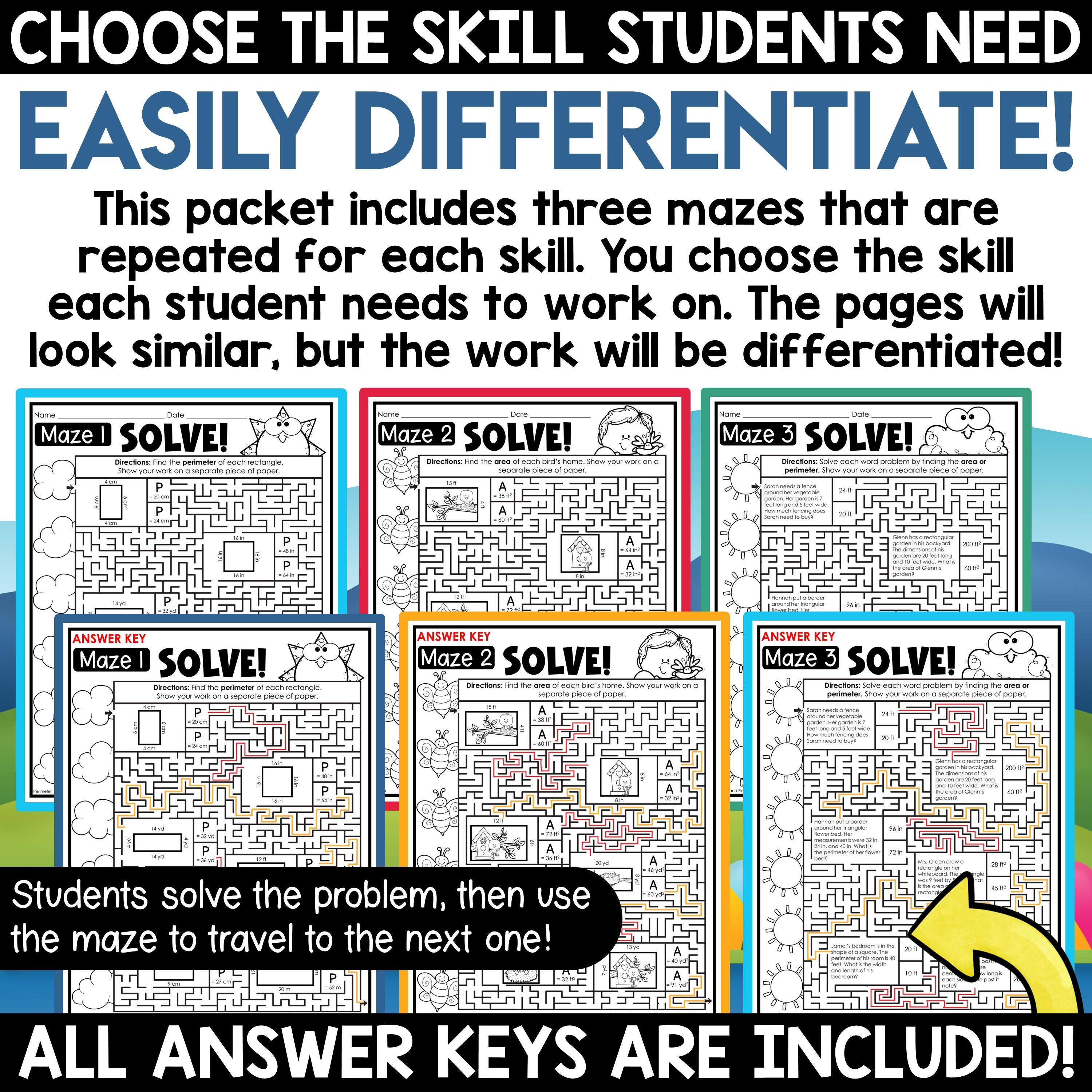 Area and Perimeter Math Mazes | 4th Grade Geometry Worksheets for Math ...