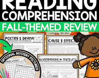 May include: A set of printable worksheets for reading comprehension, focusing on fall-themed topics. The worksheets include activities on poetry and drama, cause and effect, and how illustrations add meaning to a story. The worksheets are labeled "Set #1: Fiction & Non-Fiction".