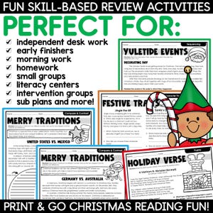 Puede incluir: Un conjunto de hojas de trabajo educativas imprimibles con tem&aacute;tica navide&ntilde;a para ni&ntilde;os. Las hojas de trabajo incluyen actividades como secuenciaci&oacute;n, comparaci&oacute;n y contraste, y escritura sobre tradiciones navide&ntilde;as. Las hojas de trabajo est&aacute;n dise&ntilde;adas para trabajo de escritorio independiente, finalistas tempranos, trabajo matutino, tareas, grupos peque&ntilde;os, centros de alfabetizaci&oacute;n, grupos de intervenci&oacute;n y planes de reemplazo.