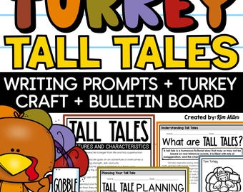 Thanksgiving Writing Prompts and Craft, Fall Writing Activity, Bulletin Board Display, Turkey Tall Tales Classroom Writing Project