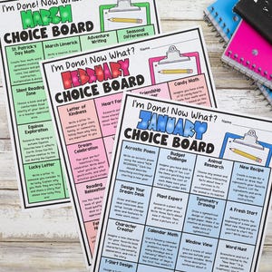 Early Fast Finishers Activities List + Choice Boards | Monthly I'm Done ...