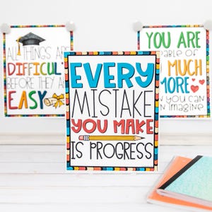 Motivational Growth Mindset Posters for Bulletin Boards, Door Decor, Classroom Teachers | Positive Classroom Inspirational Wall Art Decor