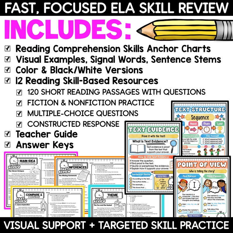 3rd 4th 5th Grade Reading Comprehension Passages and Anchor Charts ...