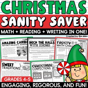 Christmas Math Reading Writing Worksheets | No Prep 4th–5th Grade Activities | Christmas Homeschool, Instant Download