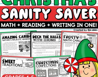 Christmas Math Reading Writing Worksheets | No Prep 4th–5th Grade Activities | Christmas Homeschool, Instant Download