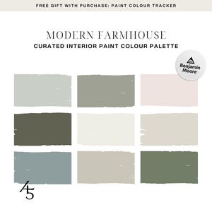 Modern Farmhouse Colours, Whole House Colour Palette, Benjamin Moore Paint Colours, Interior Design Colour Scheme