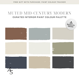 Muted Mid-Century Modern Colour Palette: Benjamin Moore Paint Colour Scheme for Your Home (Digital Download)