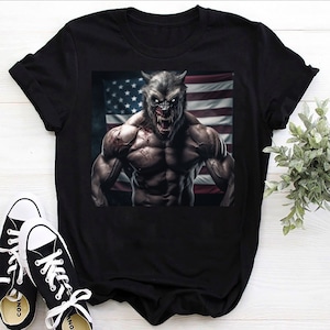 American Werewolf USA Flag Horror T-shirt