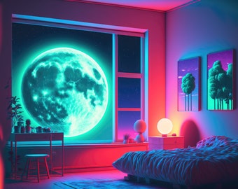 Nocturnal Neon Dream Room #8 (limited edition Giclée fine art print) Art Prints by Moon Reel Media (10x8|16x12|20x16) Unframed | Bedroom Art