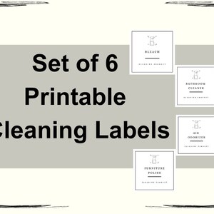 Digital Download Pack of 6 Cleaning Supply Printable PDF Labels