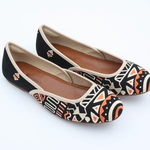 Embroidered Suede Ballet Flats: Warli Tribal Art, Comfortable Work Shoes