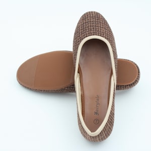 Brown Tweed Ballet Flats: Suede Lined Woven Office Shoes
