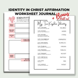 Identity in Christ Worksheet Printable Christian Identity Journal Idea ...