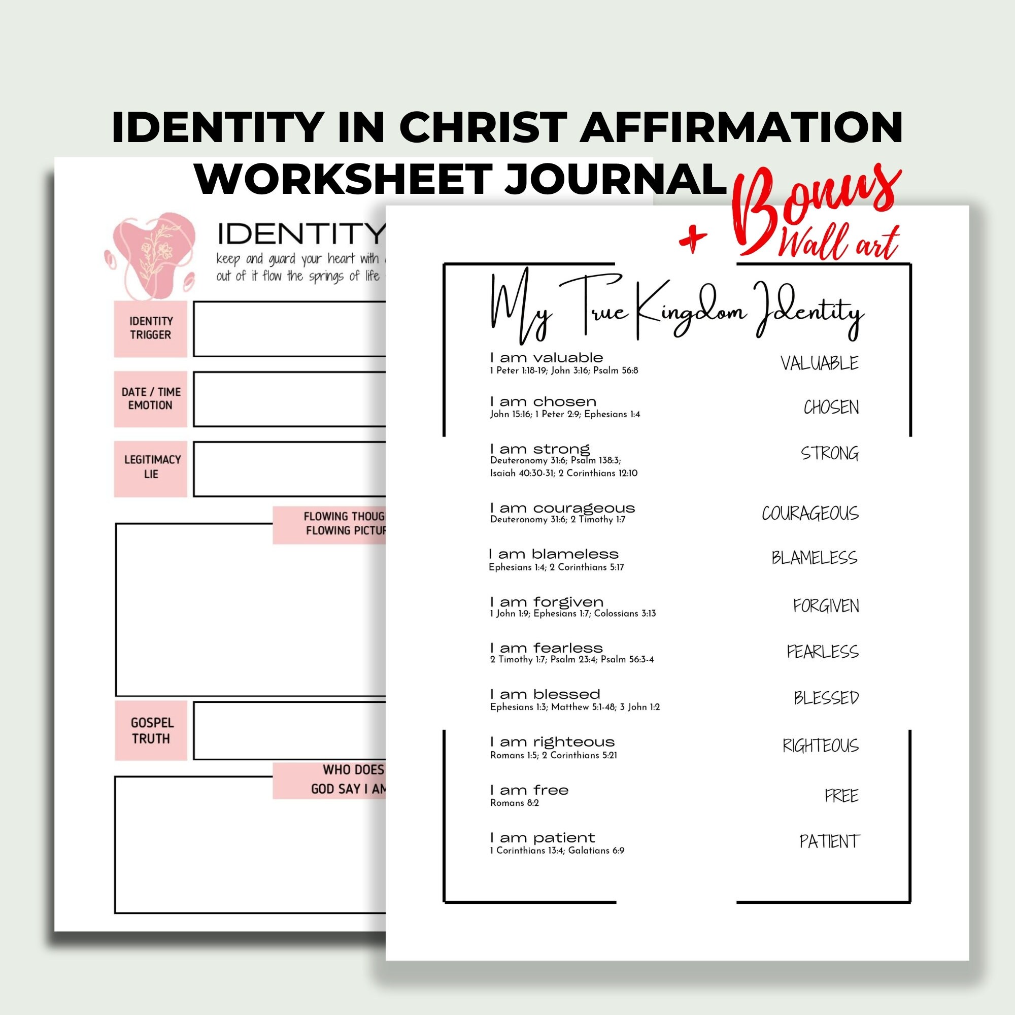 Identity in Christ Worksheet Printable Christian Identity Journal Idea ...