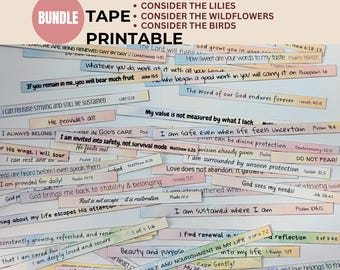 Printable Washi Tape Set of 3 Rainbow Abstract Bundle Design Consider the Lilies Wildflower Birds Christian Therapy Quote Tools Activities