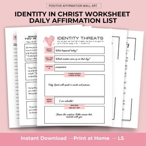 Identity in Christ Worksheet Journal Printable Scripture Words Affirmation Christian Identity Biblical Affirm Quote Prayer Room Wall Art