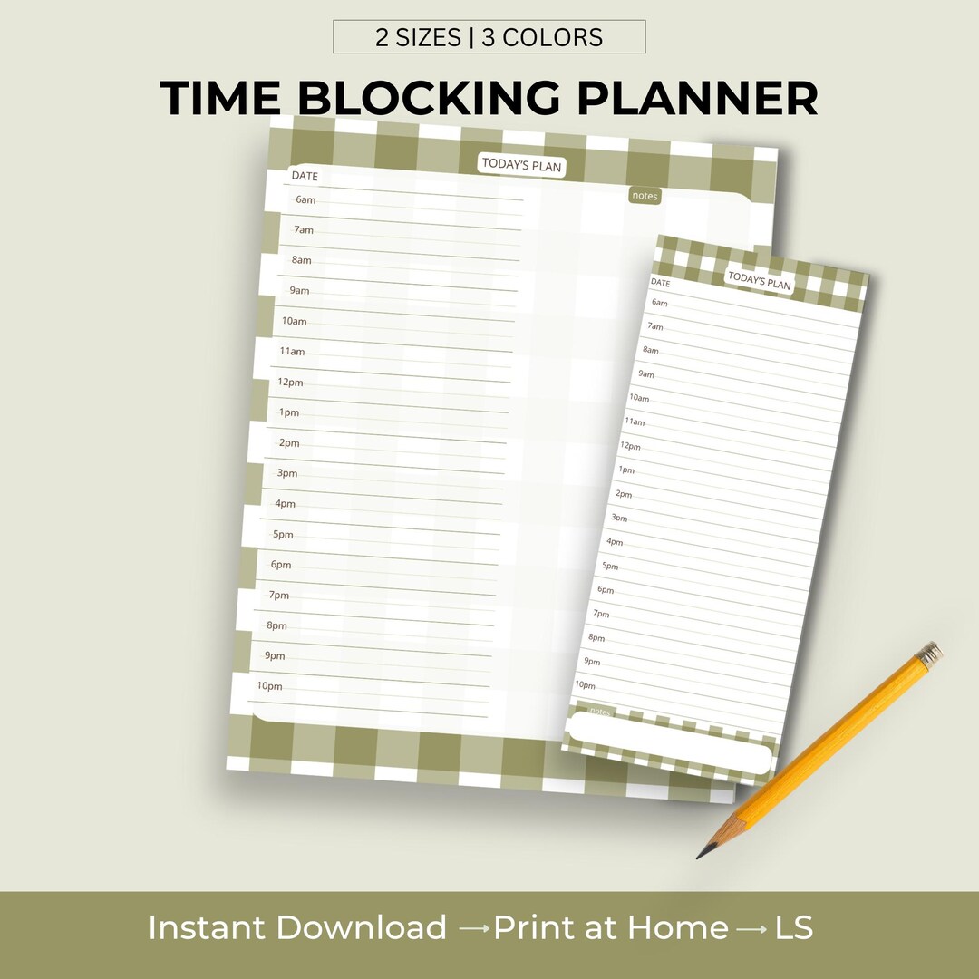 Daily Time Blocking Undated Block Planner Pad Printable Sage Green ...