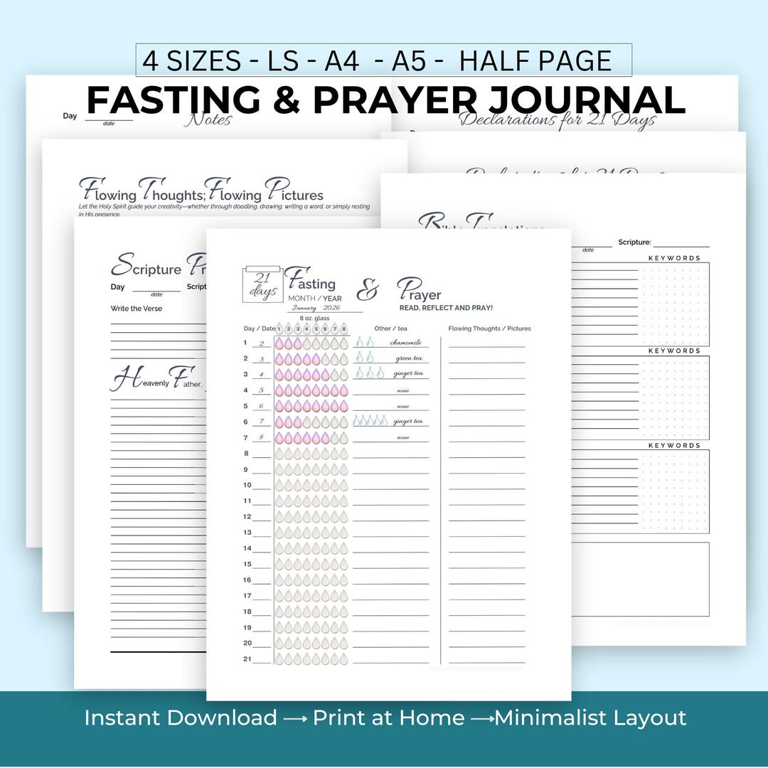21 Day Fasting and Prayer Journal Printable 8 Cup a Day Water Track ...