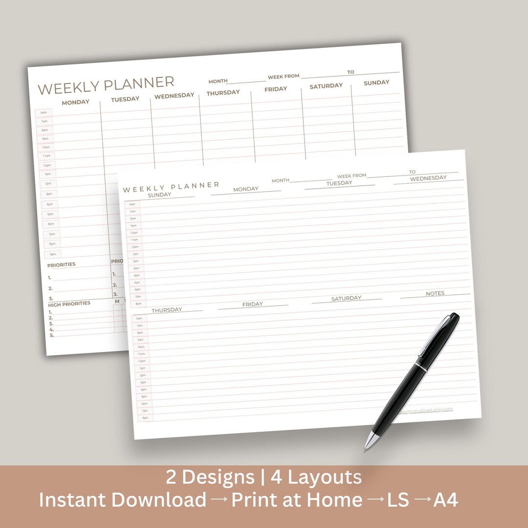 Weekly Planner Printable Undated Time Blocking Schedule Notepad ...