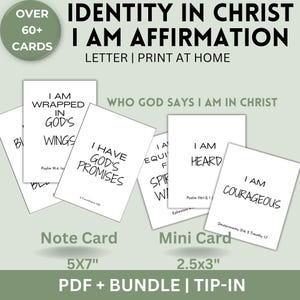 Carte d'affirmation chrétienne quotidienne d'identité en verset à mémoire du Christ Déclaration d'affirmation biblique Citation biblique Carte de versets encourageants imprimable