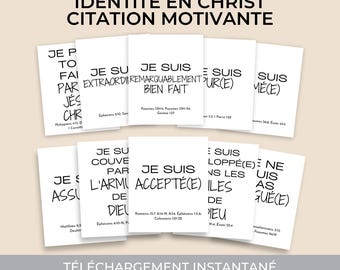 Identité en Christ verset de la Bible Carte de devis affirmation pour adolescents français Verset biblique français Citation motivation Scrapbooking imprimable Journalisation