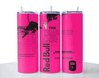 Redbu Teacher, fondo rosa con blanco y negro, diseños digitales para vasos, envoltura delgada para vasos de 20 oz, 9.35 x 8 pulgadas - Descarga digital PNG, SOLO DIGITAL
