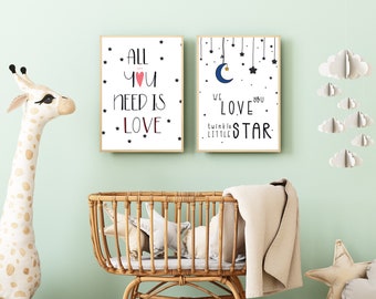 All you need is love Nursery Wall Art, Printable All you need is love quotes Poster Sign White and black simple Cute Nursery Wall art Decor