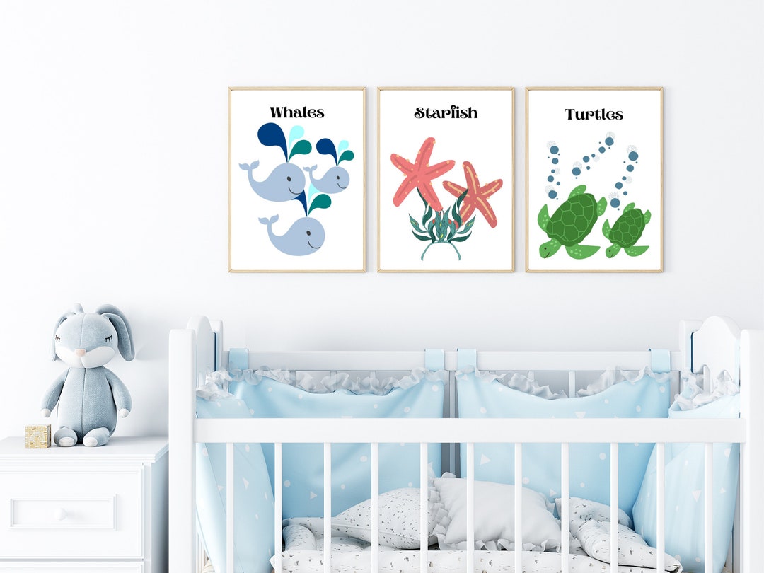 Sealife Nursery Wall Art, Under the Sea Nursery Prints, Set of 3 Ocean ...