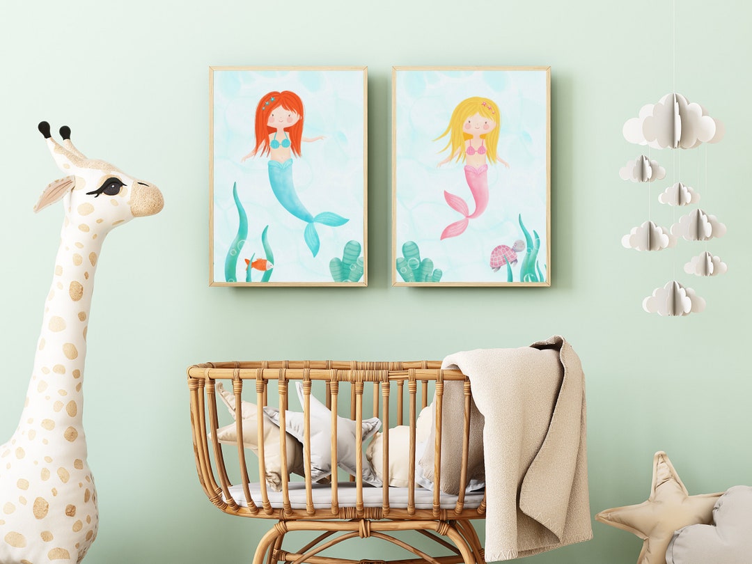 Watercolor Mermaid Nursery Decor, Set of 2 Mermaid Wall Art Prints ...