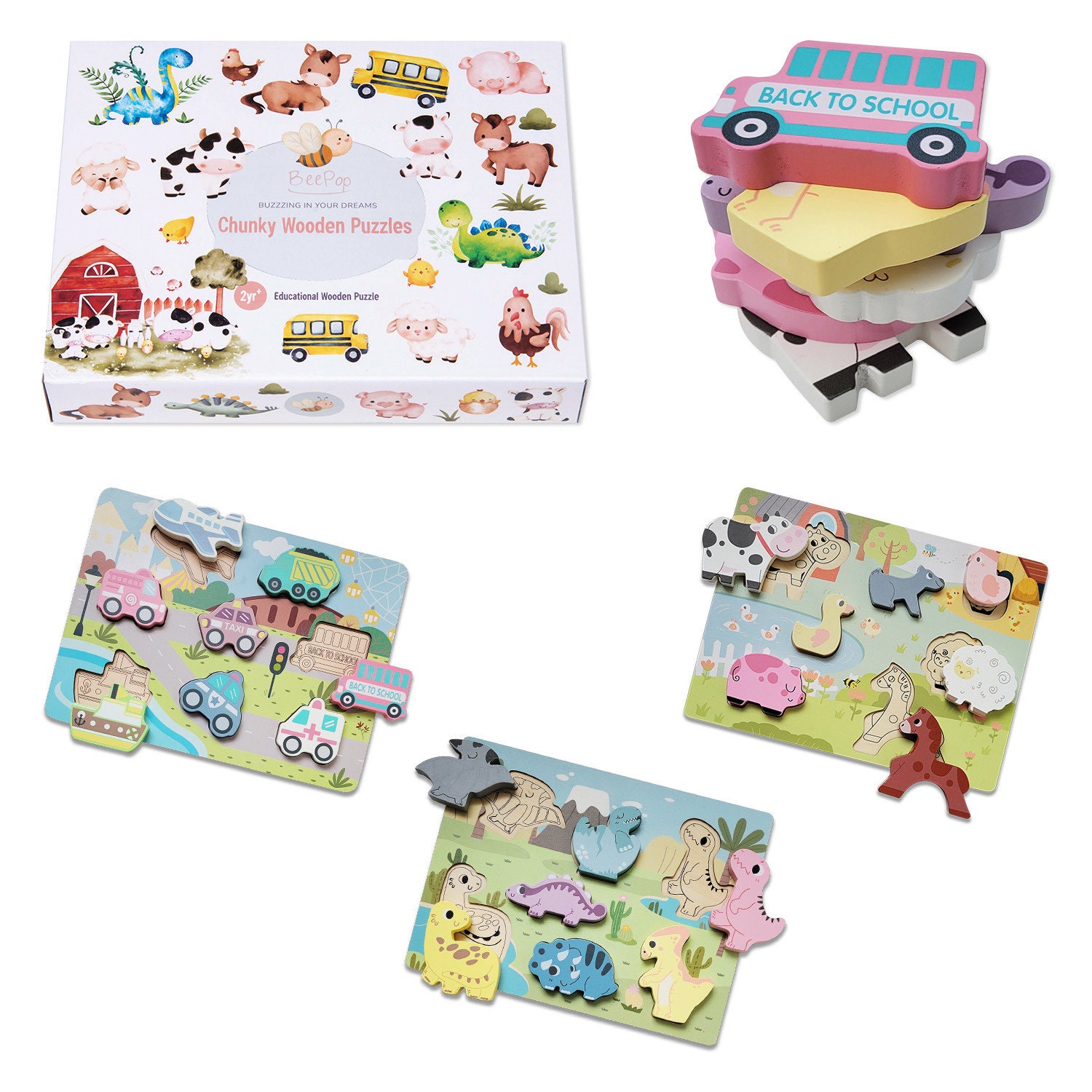 Wooden Educational Puzzles for Toddlers 13 Years Old 3 Pack of