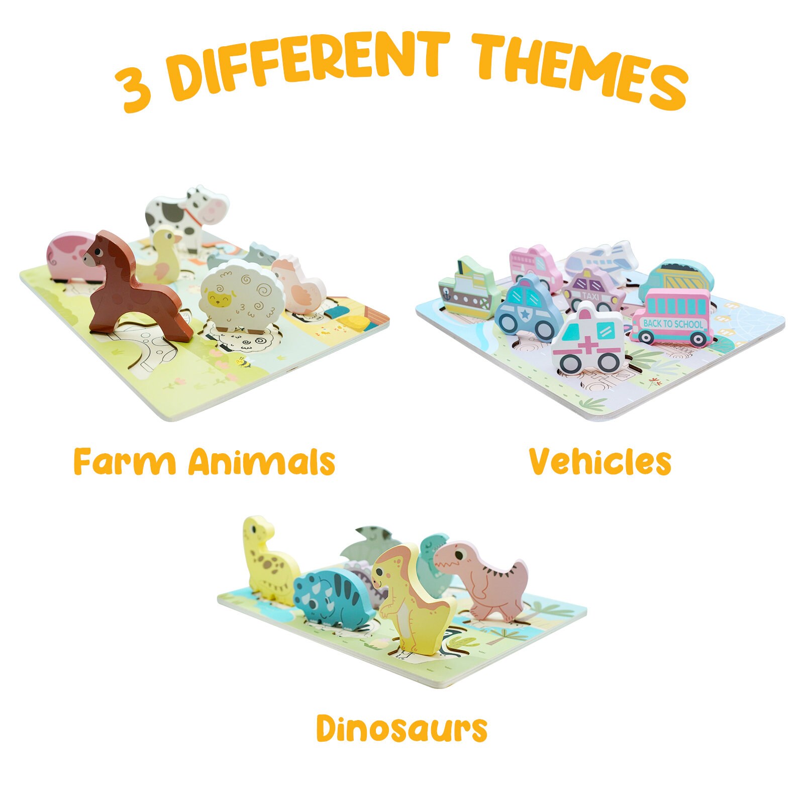 Wooden Educational Puzzles for Toddlers 13 Years Old 3 Pack of