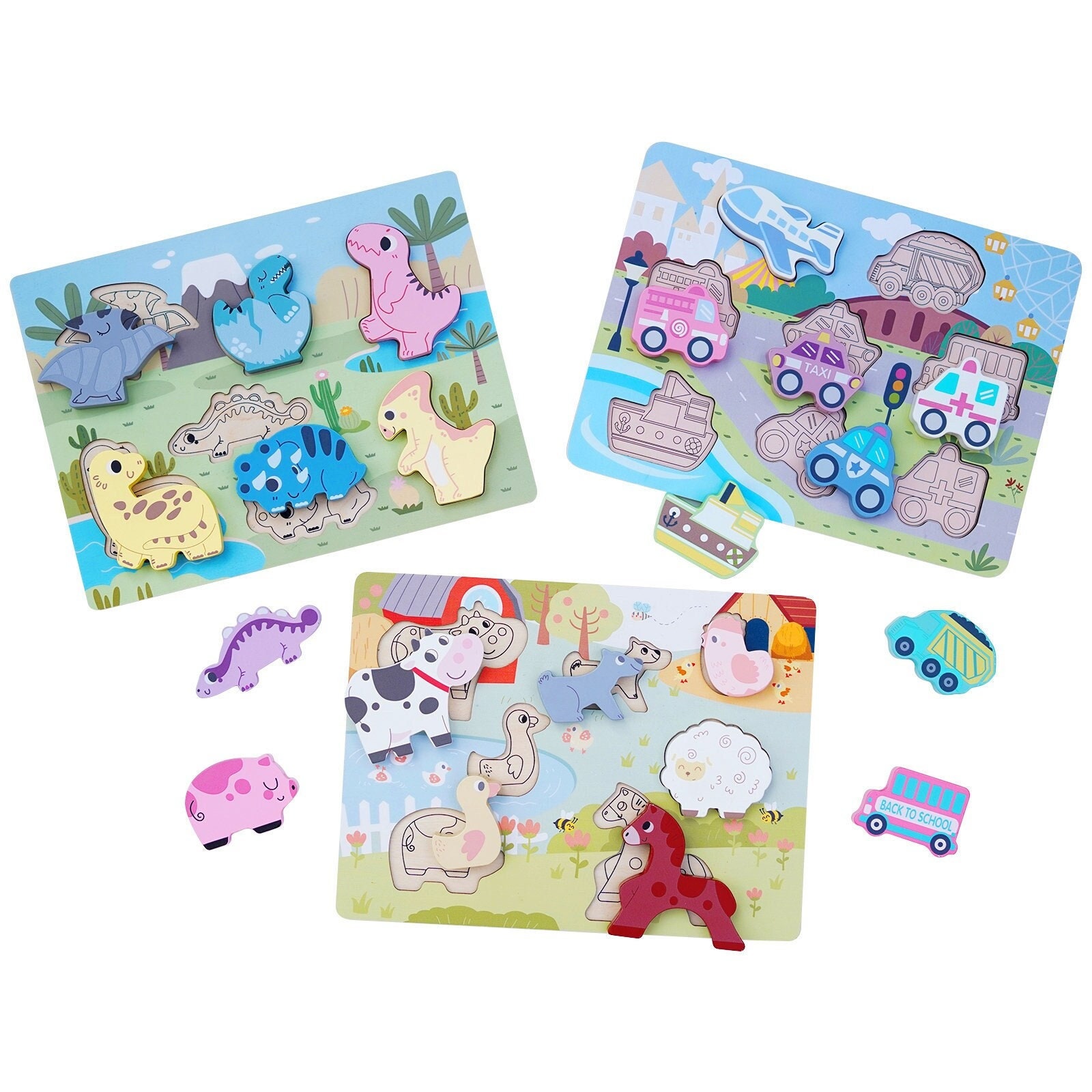 Wooden Educational Puzzles for Toddlers 13 Years Old 3 Pack of