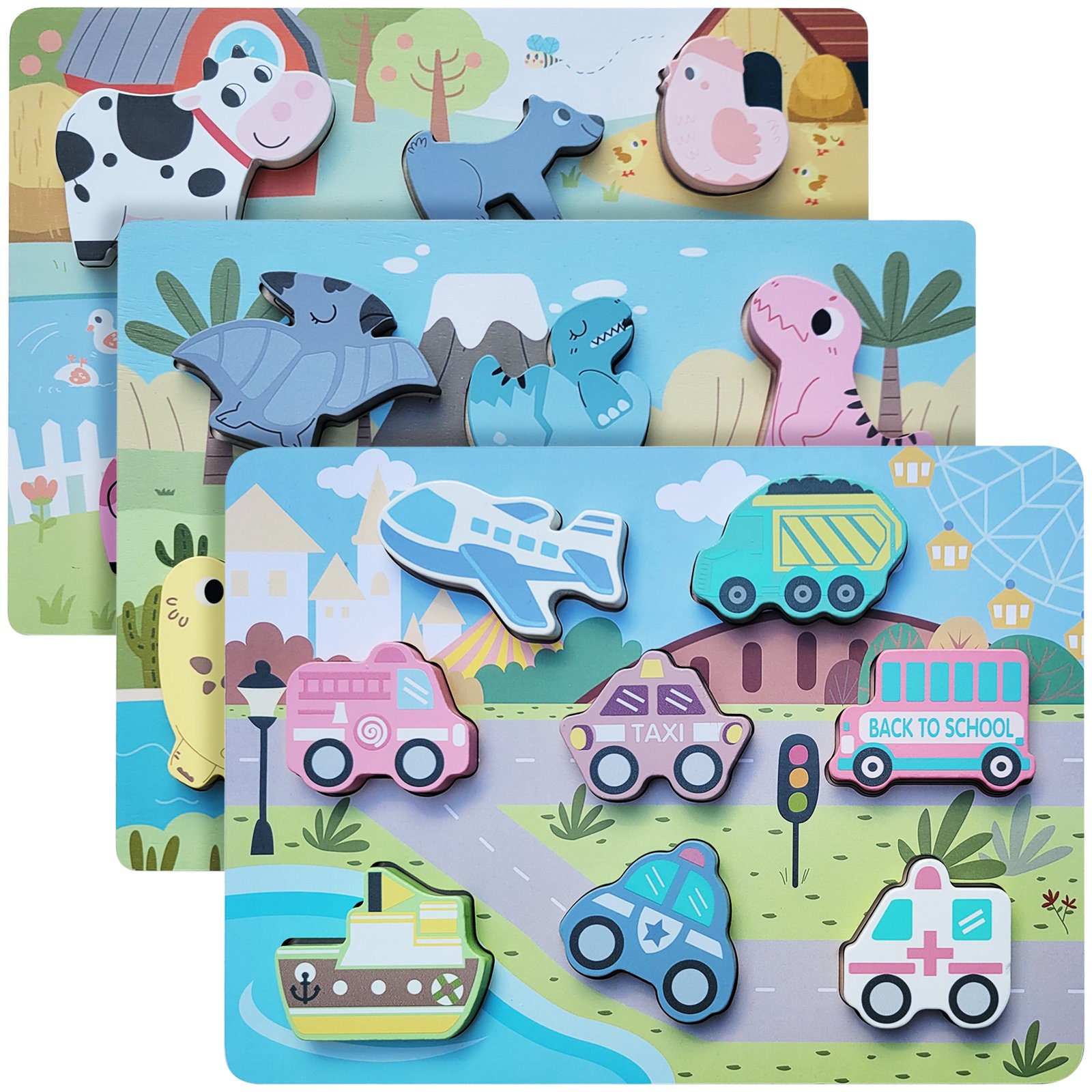 Wooden Educational Puzzles for Toddlers 13 Years Old 3 Pack of