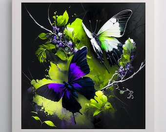 Farfalle astratte stampa su tela-pittura ad acquerello digitale-arte contemporanea della fauna selvatica-amanti della natura decorazione della parete-toni gioiello vibranti