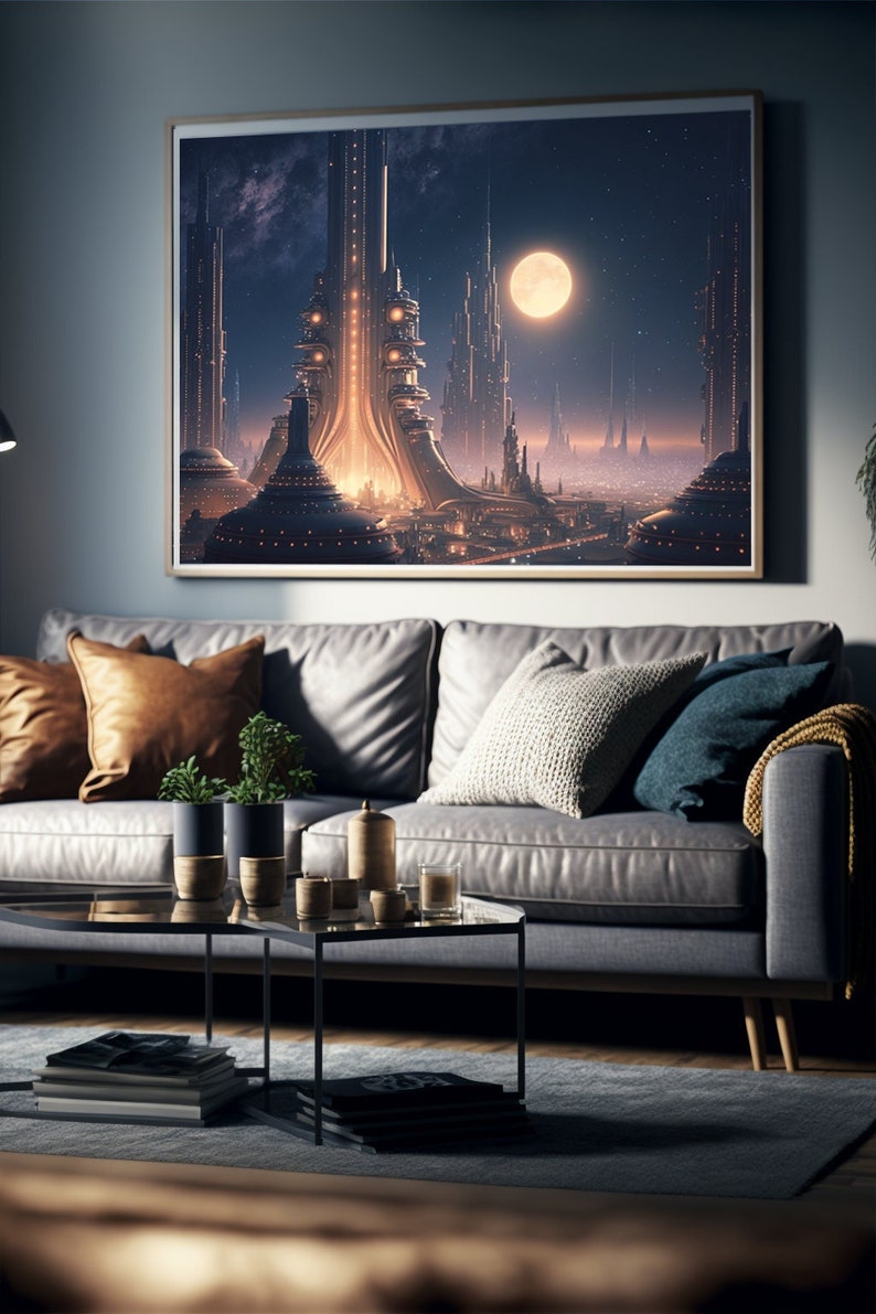 Futuristic Victorian Cityscape 1, Poster, Digital Download Home Decor