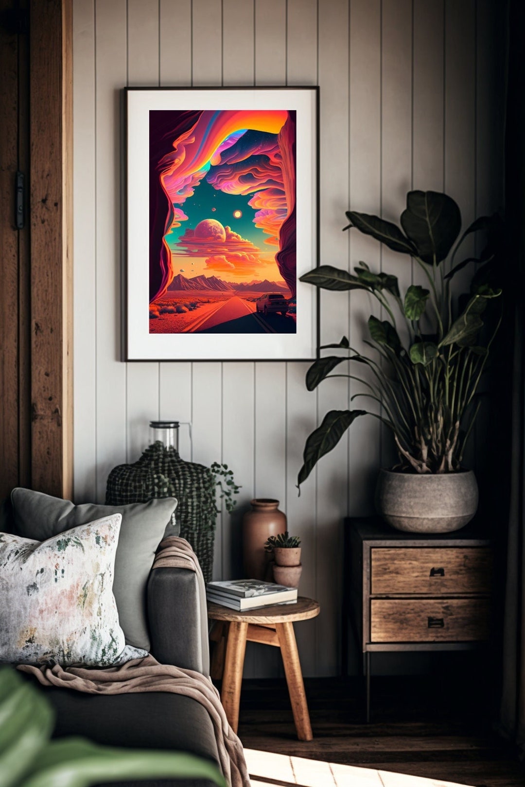 Psychedelic Tree Landscape 2 , Poster, Digital Download Home Decor