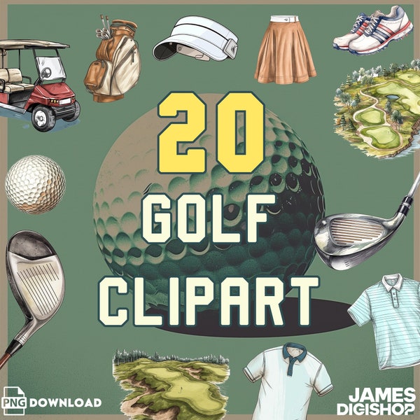 Watercolor Golf Clipart, Golf Gear clip art, Golf Cart, Kids Sport clip art, sport digital download, Sports Equipment, digital download PNG