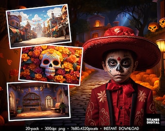 Dia De Los Muertos Backgrounds: Skull & Festival Designs (Digital Download)